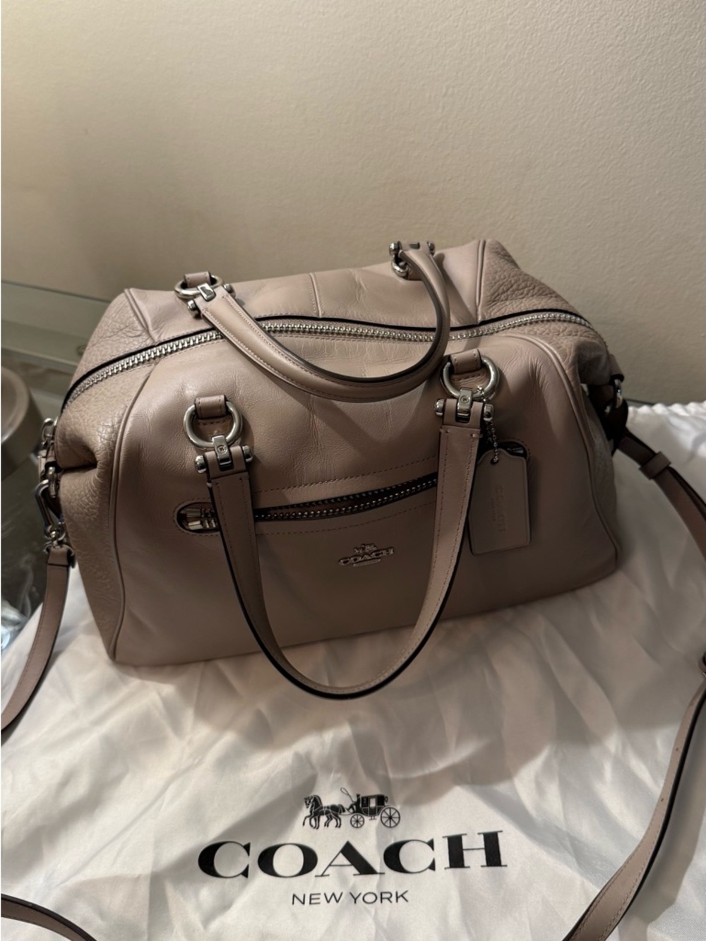 Coach Pebbled Leather Satchel in Taupe Gray